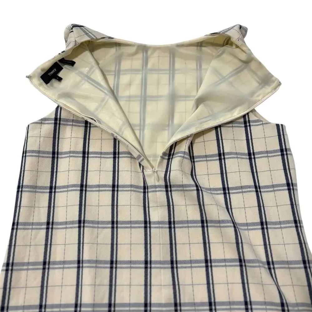 Theory Sleeveless Plaid Dress - Size 8 - Ivory - Shift, Above Knee, Work Classic - Picture 7 of 12